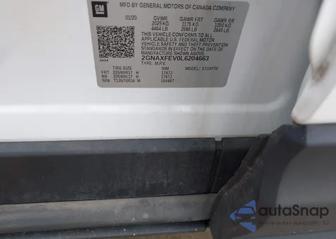 2020 Chevrolet Equinox Fwd 1Fl from USA, damaged, VIN 2GNAXFEV0L6204663